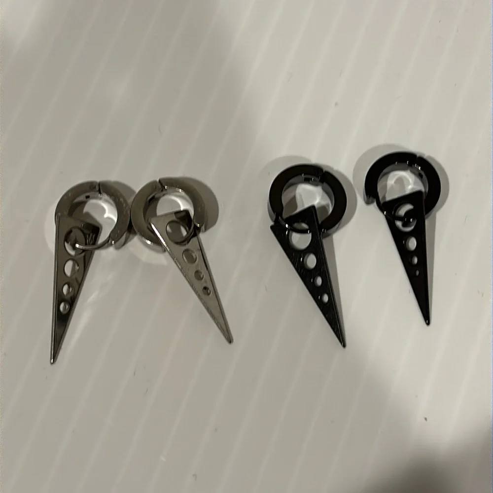 Punk Cool Unisex Stainless Steel Dangle Spike Triangle Hoop Earrings Silver Blk